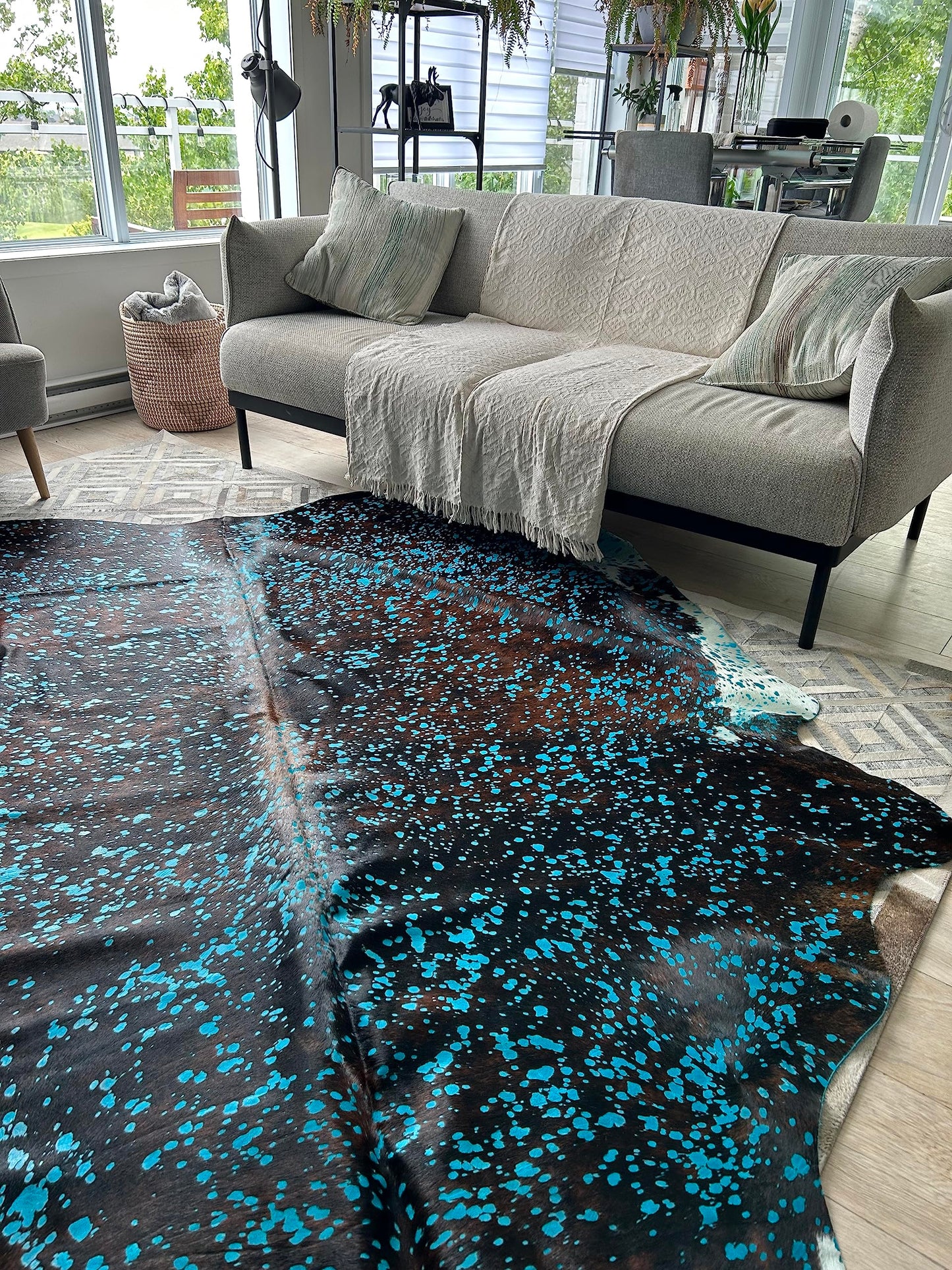 Deluxe Cowhides - Cowhide Area Rug - Turquoise Cowhide Approx 8X7 feet or 244X213cm