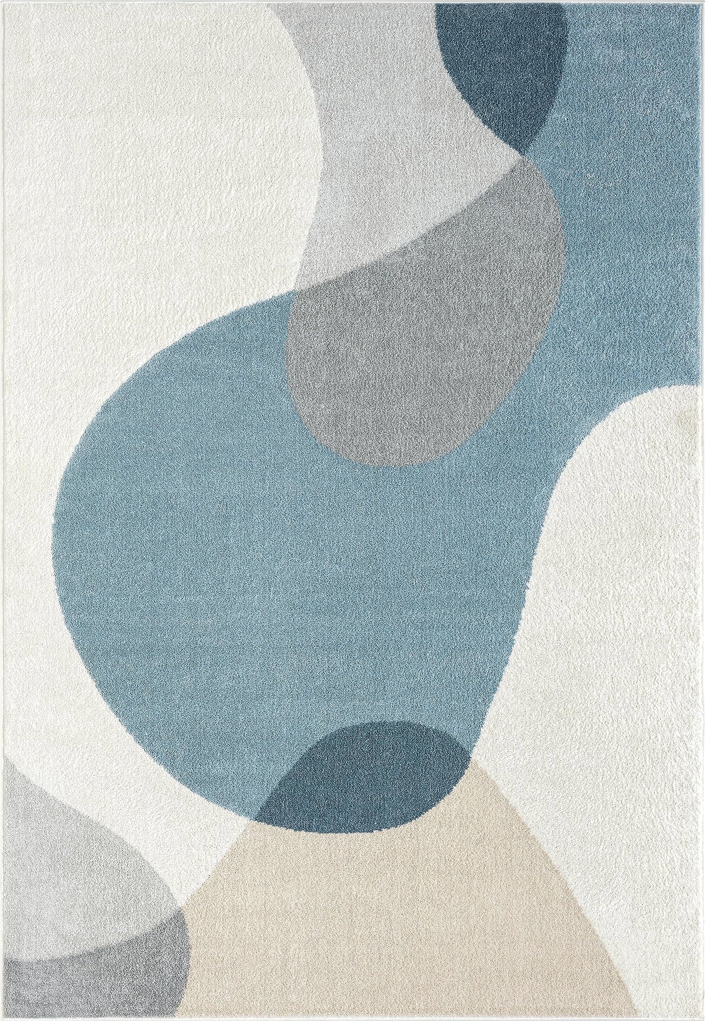 Abani Deco Collection Area Rug - Cream/Blue Mid-Century Design - 4' x 6' - Easy to Clean - Durable for Kids and Pets - Non-Shedding - Medium Pile - Soft Feel - for Living Room, Bedroom & Office