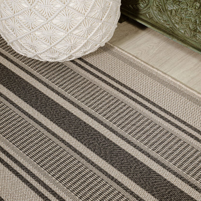 JONATHAN Y Double Stripe Indoor Outdoor Area Rug 5X8 Black/Beige, Haynes Modern for Backyard, Patio, Porch, Easy-Cleaning, High Traffic, Pet-Friendly, Non-Shedding (SMB202D-5)