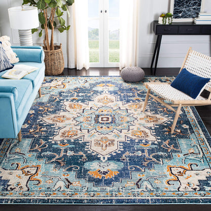 SAFAVIEH Area Rug 9x12 - Madison Collection - Large - Blue & Light Blue, Boho Chic Distressed Medallion Design, Non-Shedding & Easy to Clean, Ideal for Living Room, Bedroom, Dining Space (MAD473M)