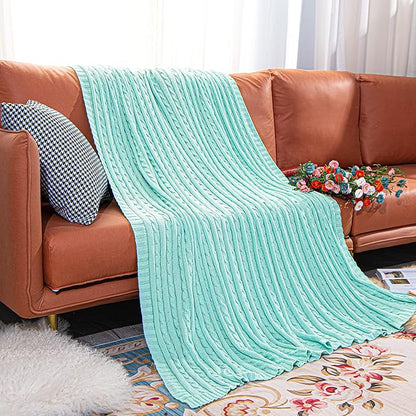 NTBAY 100% Pure Cotton Cable Knit Throw Blanket, Super Soft Warm 51x67 Knitted Throw Blanket for Couch, Sofa, Chair, Bed - Extra Cozy, Machine Washable, Comfortable Home Decor, Mint