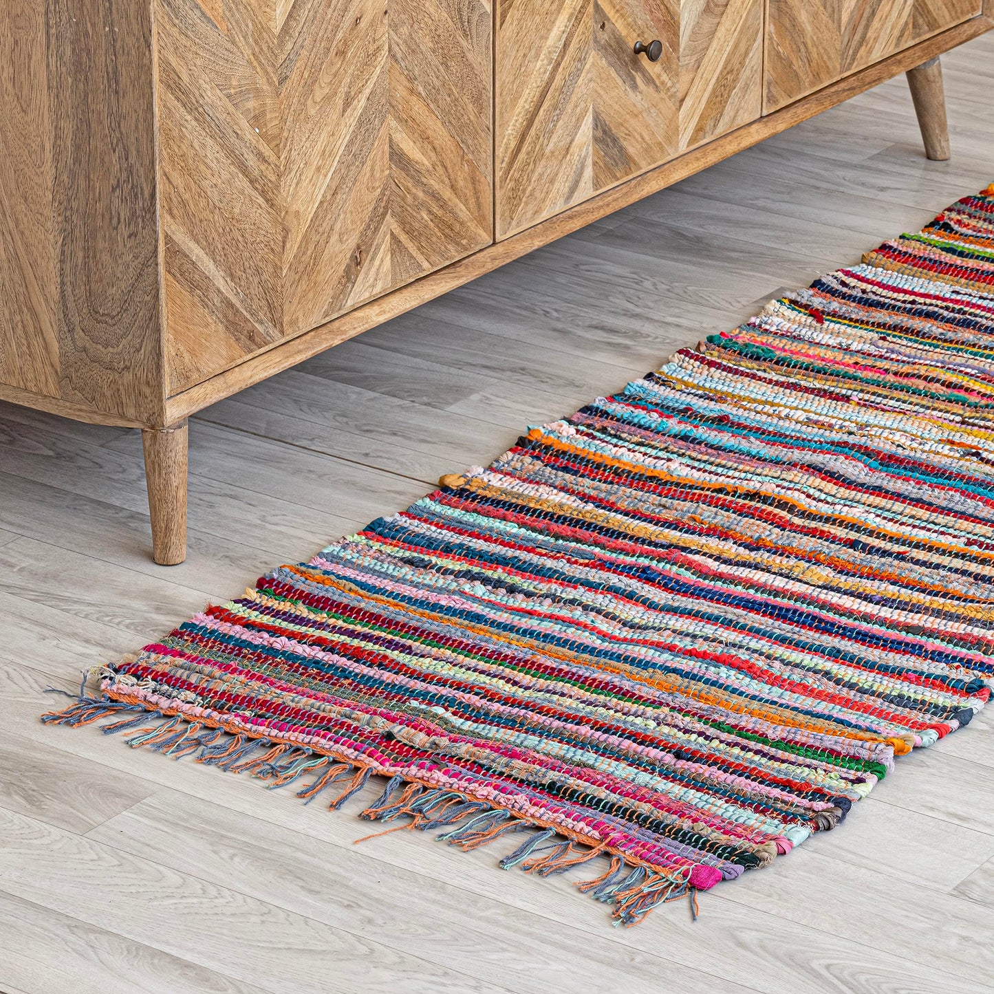 HOMEMONDE Chindi Runner Rug with Tassels 2'x6' Multicolor Recycled Cotton Hand Woven Reversible Boho Rugs for Kitchen, Bedroom, Living Room, Entryway