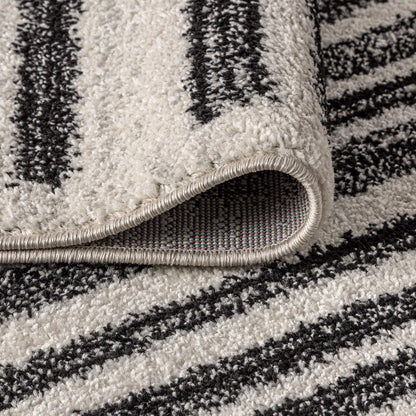 JONATHAN Y Khalil Modern Berber Stripe Cream/Black 8' Round Indoor Area Rug, Contemporary, Bohemian, Easy-Cleaning for Living Room, Bedroom, Kitchen, Pet Friendly, Non-Shedding (MOH207A-8R)