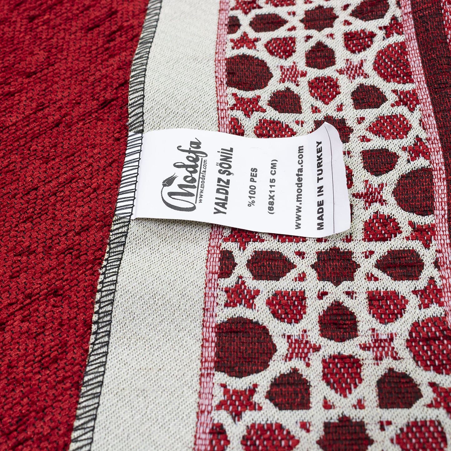 Modefa Turkish Islamic Prayer Mat - Thin Woven Chenille Sajjadah - Intricate Praying Rug Ramadan Eid Gift - Traditional Muslim Janamaz Sajada for Men Women - Geometric Selcuk Star (Red)