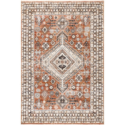 nuLOOM Fringed Performance Vanesa Rust/Ivory, 8' x 10'2", Oriental, Soft and Cozy, High Traffic, Stain Resistant, Easy Clean, Durable Area Rug for Bedroom, Living Room, Dining, Den, Entryway