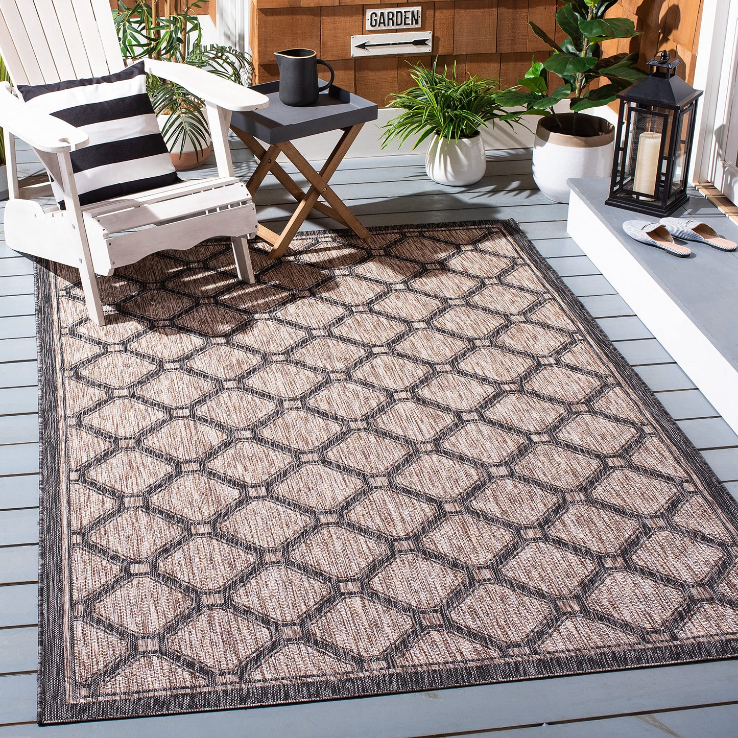 SAFAVIEH Courtyard Collection 2' x 3'7" Natural / Black CY8471 Indoor/ Outdoor Waterproof Easy Cleaning Patio Backyard Mudroom Accent Rug