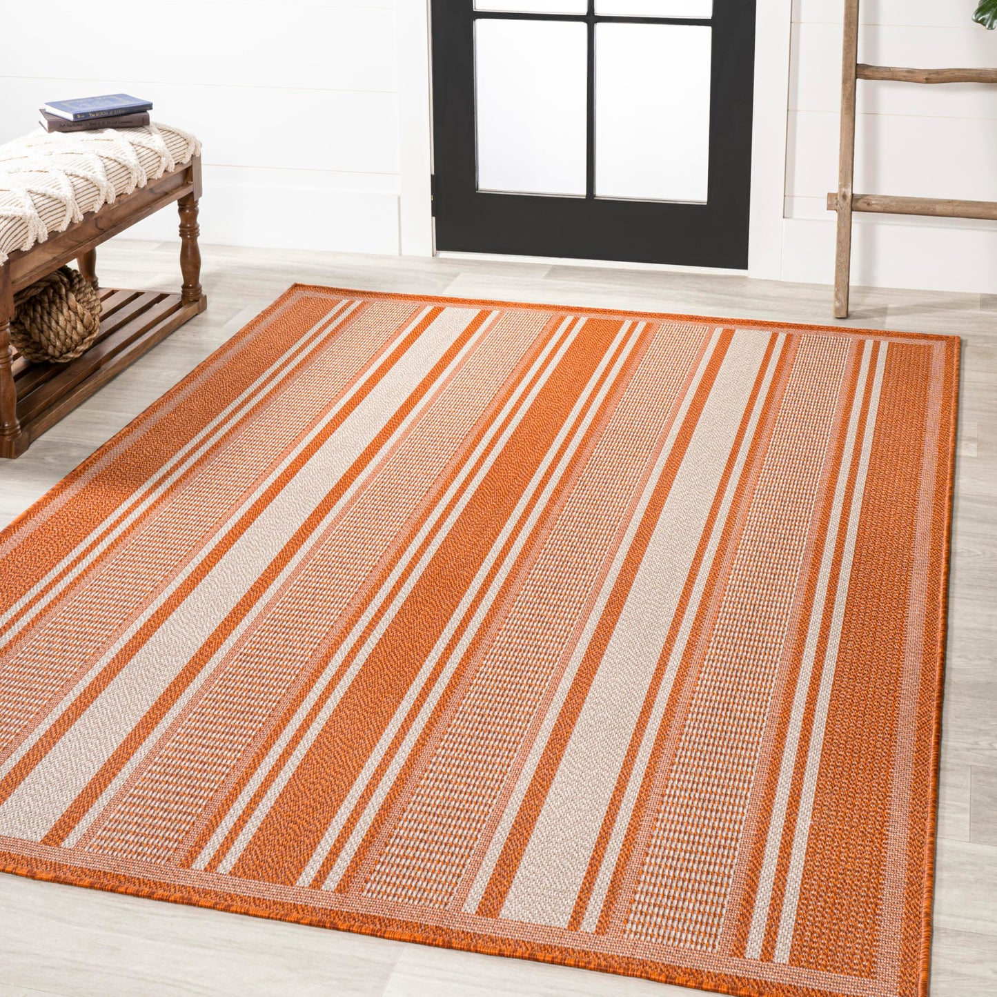 JONATHAN Y Double Stripe Indoor Outdoor Area Rug 3X5 Orange/Cream, Haynes Modern for Backyard, Patio, Porch, Easy-Cleaning, High Traffic, Pet-Friendly, Non-Shedding (SMB202C-3)