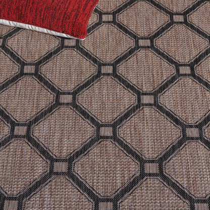 SAFAVIEH Courtyard Collection 5'3" x 7'7" Natural / Black CY8471 Indoor/ Outdoor Waterproof Easy Cleaning Patio Backyard Mudroom Area Rug