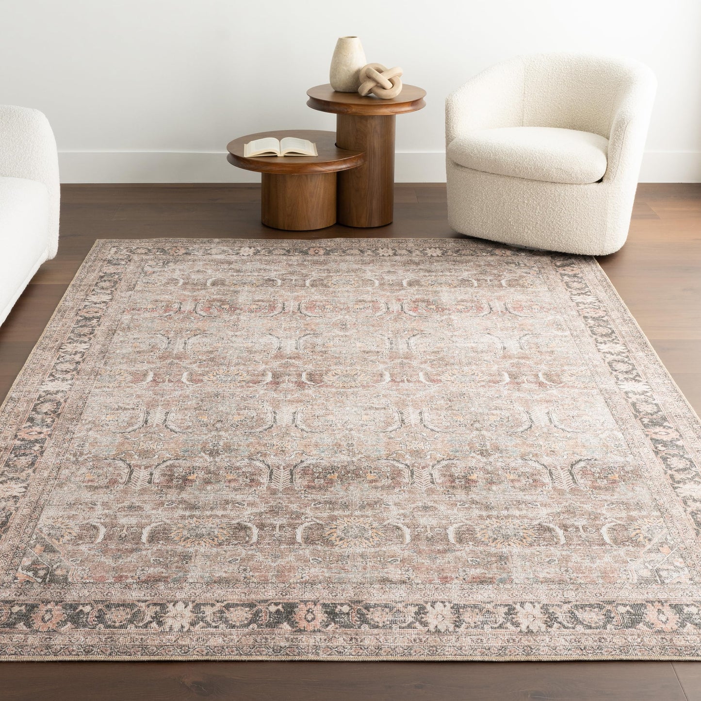 Nuloom Hillstone Collection Deidra Light Brown/Ivory, 6'7" x 9', Vintage Medallion, Soft and Cozy, High Traffic, Stain Resistant, Easy Clean, Durable Area Rug for Bedroom, Living Room, Dining, Foyer