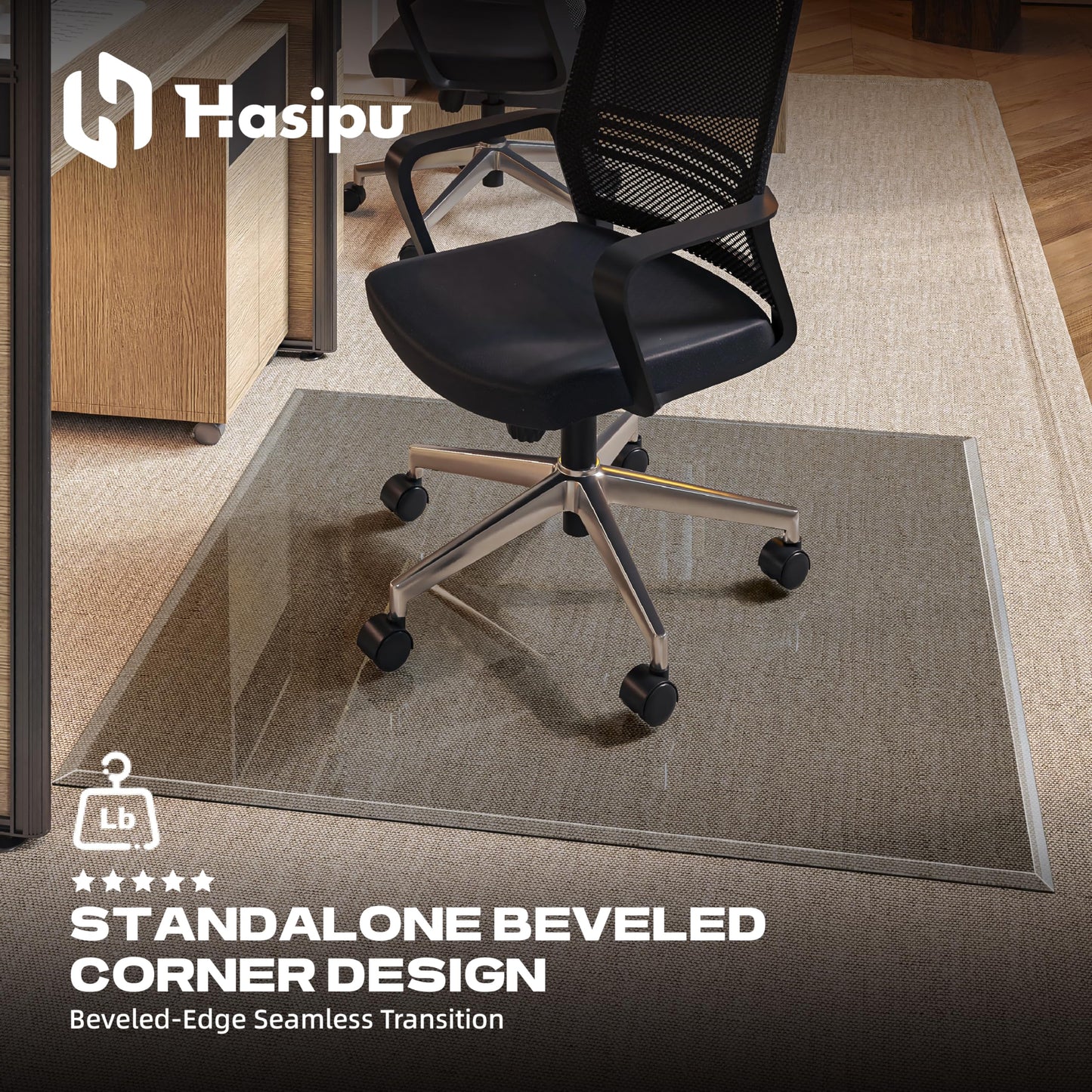 [Tempered Glass] 48“x30” Beveled Edge Glass Chair Mat with Polished Edge Clear Office Chair Mat, Glides Smoothly, Suitable for Carpet or Hardwood Floors (Grey)