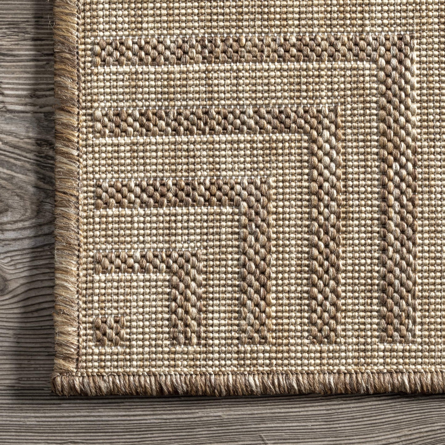 """nuLOOM 5' x 8' Outdoor Area Rug, Casual Design With Striped Border, Stain Resistant, Highly Durable, For Patio, Balcony, Bedroom, Living Room, Dining Room, Bathroom, Light Brown"""
