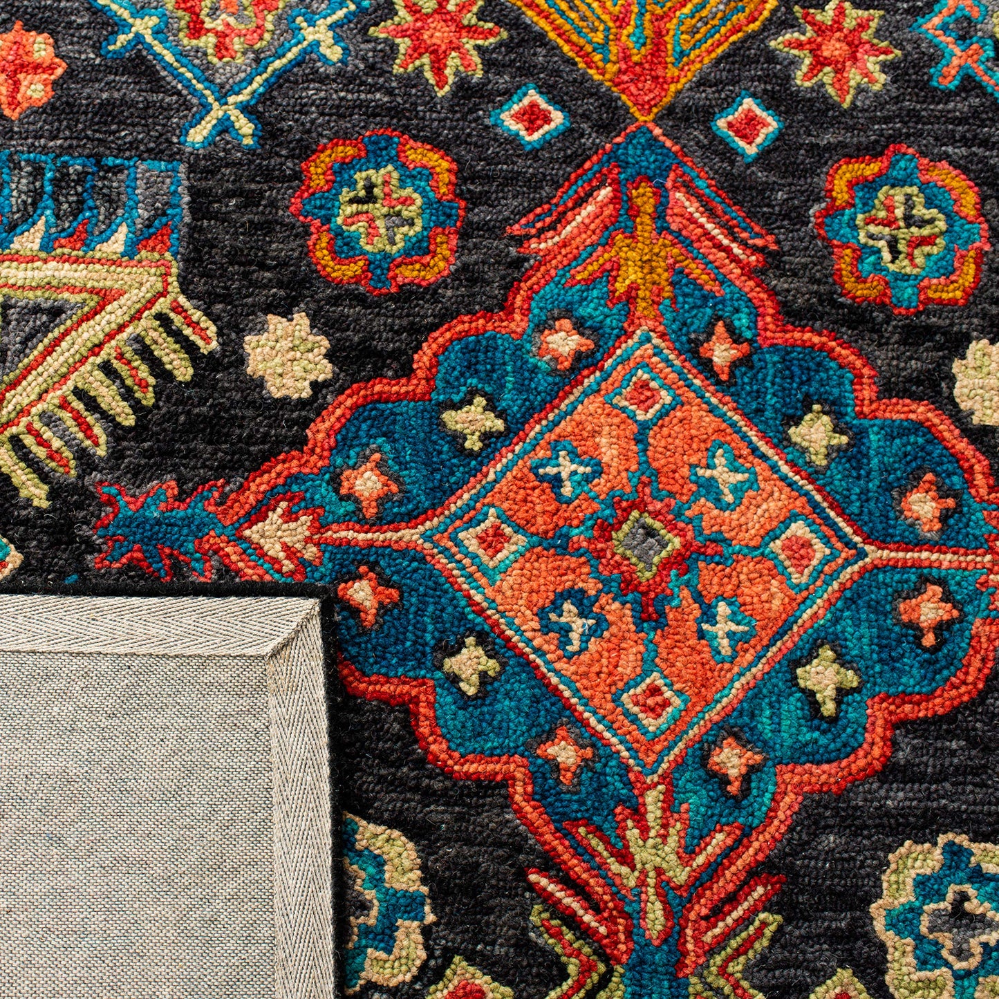 SAFAVIEH Aspen Collection Area Rug - 6' x 9', Charcoal & Blue, Handmade Boho Wool, Ideal for High Traffic Areas in Living Room, Bedroom (APN521H)