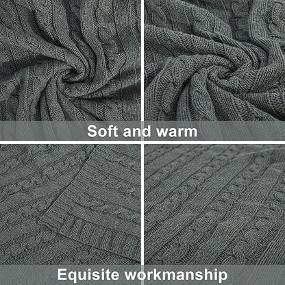 NTBAY 100% Pure Cotton Oversize (60x80) Cable Knit Throw Blanket, Super Soft Warm Knitted Bed Blanket for Bed, Sofa, Chair, Couch - Extra Cozy, Machine Washable, Comfortable Home Decor, Grey and White