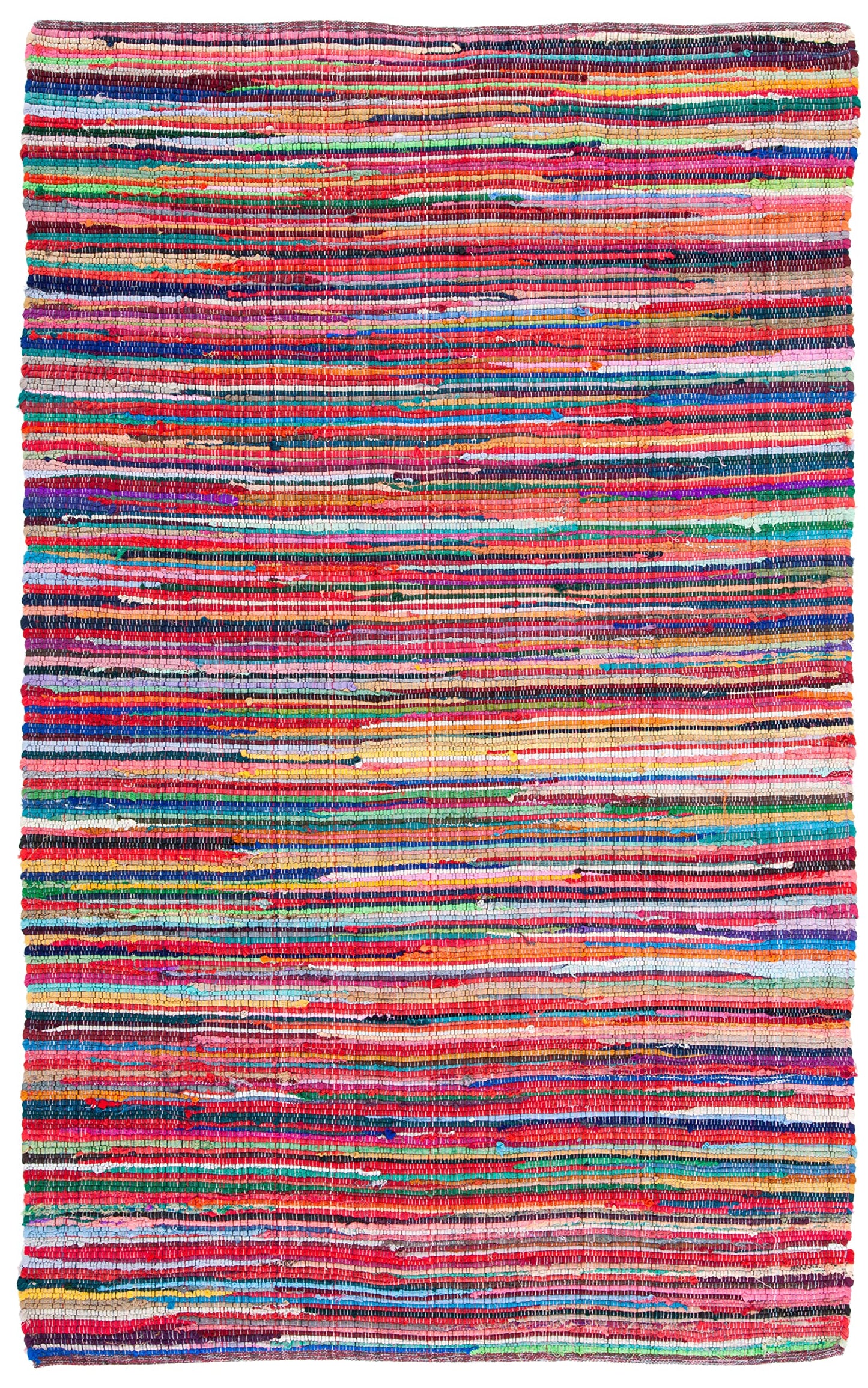 SAFAVIEH Rag Rug Collection Accent Rug - 4' x 6', Red & Multi, Handmade Boho Stripe Cotton, Ideal for High Traffic Areas in Entryway, Living Room, Bedroom (RAR240D)