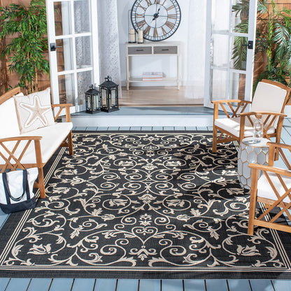 SAFAVIEH Courtyard Collection 6'7' x 9'6' Black / Sand CY2098 Scroll Indoor/ Outdoor Patio Backyard Mudroom Area-Rug