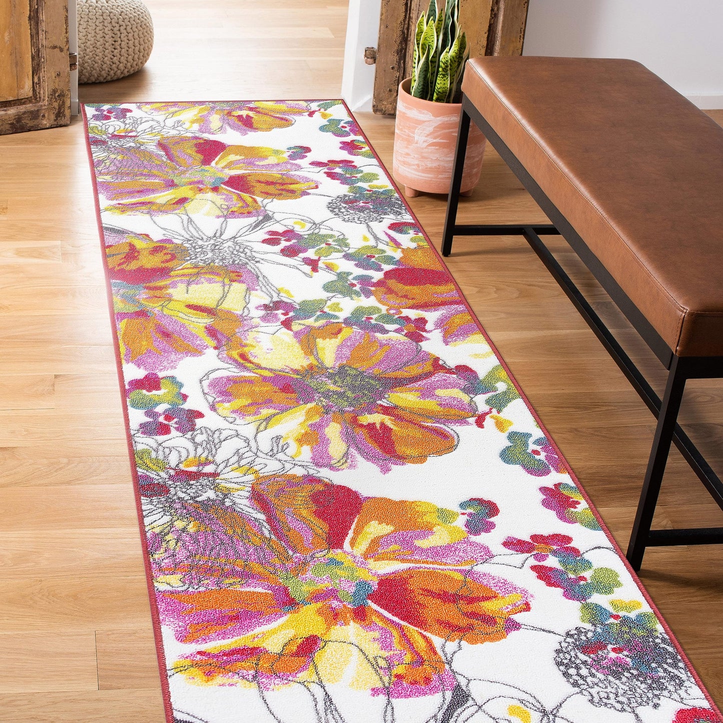 Rugshop Modern Bright Flowers Non-Slip (Non-Skid) Area Rug Runner 2' X 7' (22" X 84") Multi
