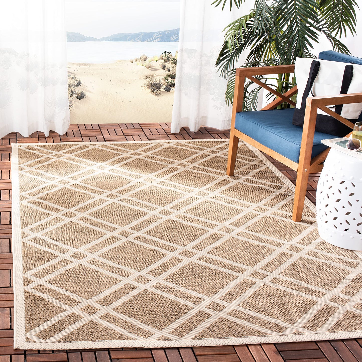 SAFAVIEH Washable Rug Outdoor Courtyard Collection - 2'7" x 5', Brown & Bone, Non-Shedding & Easy Cleaning, Ideal for Patio, Backyard, Mudroom (CY6923-242)