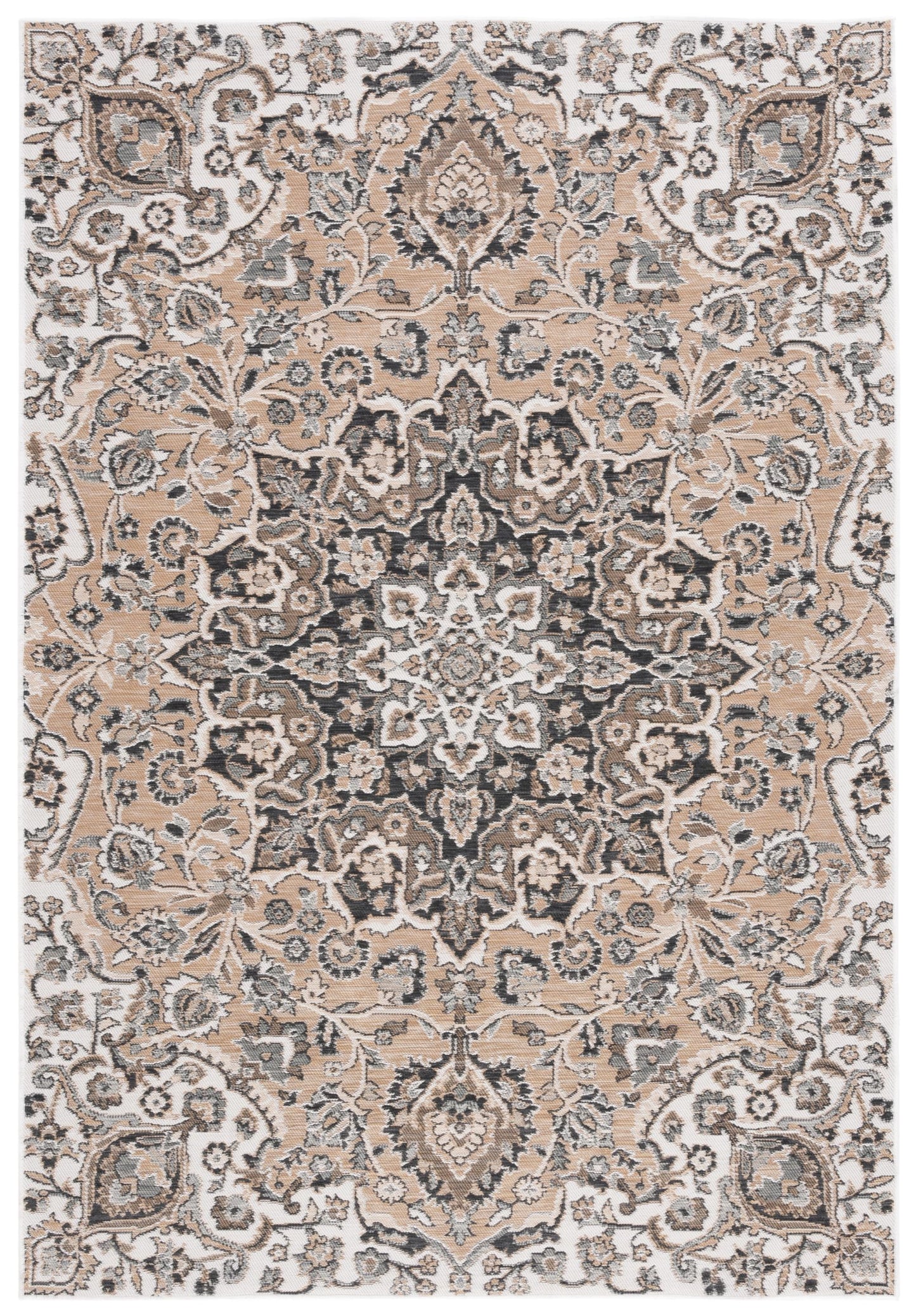 SAFAVIEH Washable Rug Outdoor Sunrise Collection - 5'3" x 7'7", Grey & Beige Black, Non-Shedding & Easy to Clean, Ideal for Patio, Backyard, Mudroom (SUN696F)