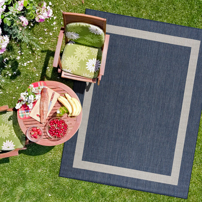 CAMILSON Outdoor Rug 9x12, Large Modern Outside Rugs for Patios Porches Waterproof Durable Washable Non-Shedding, Easy-to-Clean Indoor Outdoor Area Carpet (9 x 12, Bordered - Blue/White)