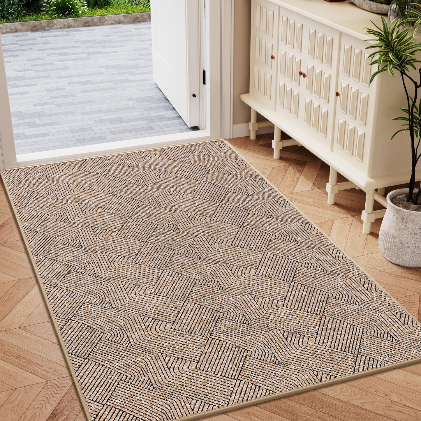 Naoloture Indoor Door Mat 36"x59" Large, Low-Profile Welcome Front Door Mat Indoor Entrance, Non Slip Rubber Back Inside Doormat Washable Entryway Dirt Resistant & Absorbent 3x5 Entry Mat, Light-Brown