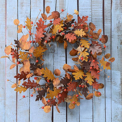 YNYLCHMX 18" Fall Wreaths for Front Door, Artificial Autumn Wreath, Fall Door Wreath with Eucalyptus Leaves and Berries for Home Porch Window Wall Farmhouse Decor, Indoor Outdoor, Holiday Decor