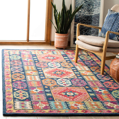 SAFAVIEH Aspen Collection Area Rug - 5' x 8', Blue & Red, Handmade Boho Wool, Ideal for High Traffic Areas in Living Room, Bedroom (APN518M)