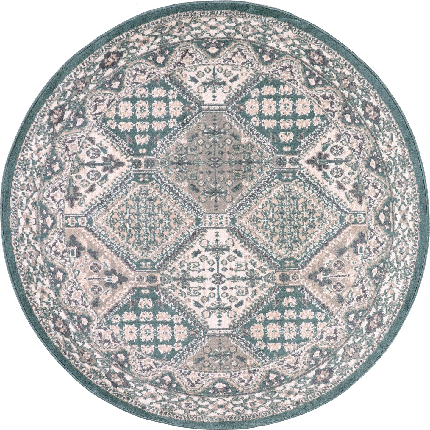 Nuloom Becca Blue/Ivory, 6' Round, Traditional Tiled, Soft and Cozy, High Traffic, Stain Resistant, Easy Clean, Durable Area Rug for Bedroom, Living Room, Dining Space, Den, Foyer, Entryway