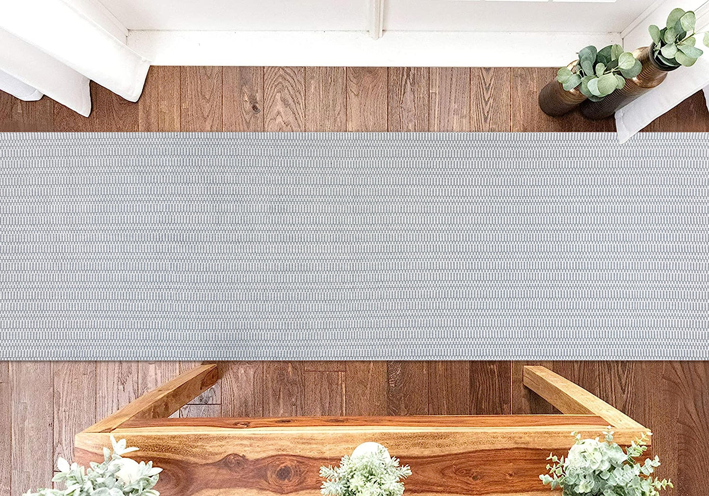 IOHOUZE Washable Runner Rug 2'x8' With Rubber Backing for Hallway, Entryway, Kitchen, Indoor Use - Woven Cotton Floor Carpet for Hall, Entrance, Bedroom - Light Gray/White