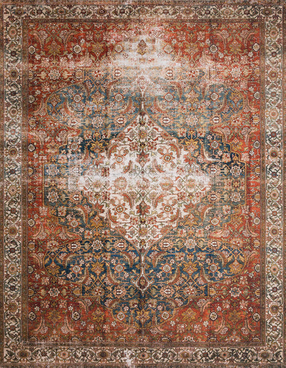Loloi Layla Collection LAY-05 Ocean/Multi 7'-6" x 9'-6" .13" Thick Area Rug, Soft, Durable, Vintage Inspired, Distressed, Low Pile, Non-Shedding, Easy Clean, Printed, Living Room Rug