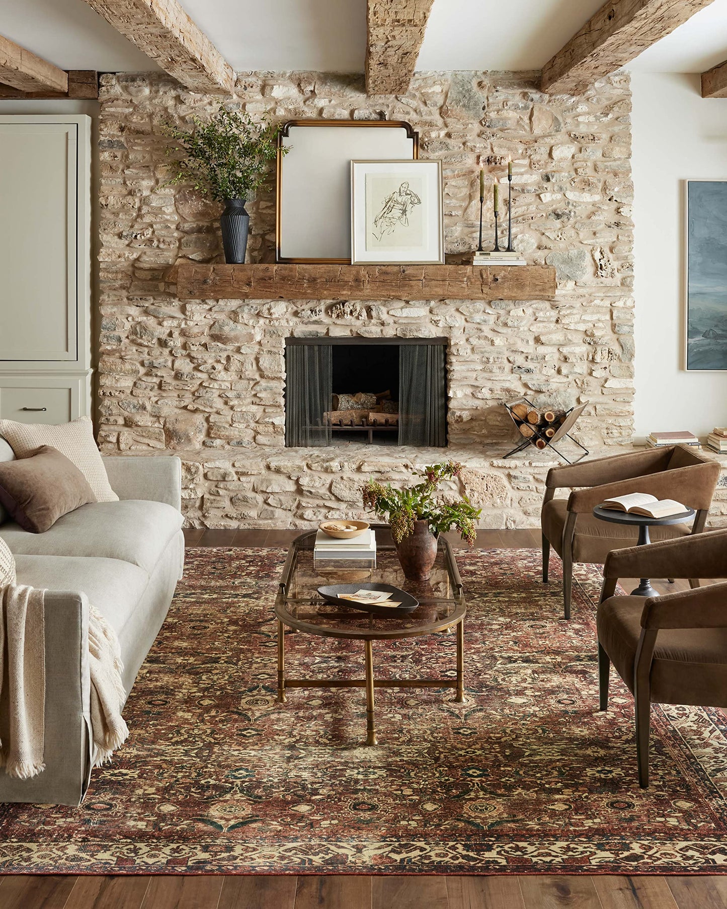 Loloi Magnolia Home by Joanna Gaines Banks Collection BAN-04 Brick/Ivory 5'-0" x 7'-6", .13" Pile Height, Machine Washable, Area Rug