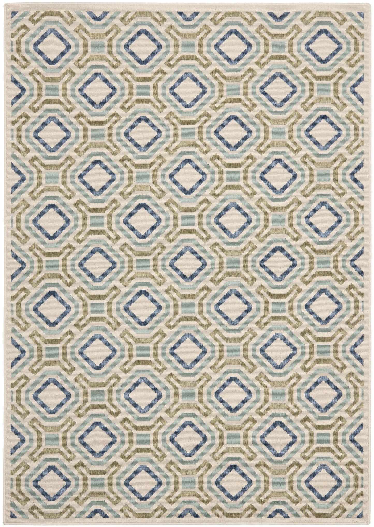 SAFAVIEH Washable Rug Outdoor Veranda Collection - 6'7" x 9'6", Cream & Green, Non-Shedding & Easy to Clean, Ideal for Patio, Backyard, Mudroom (VER089-0614)