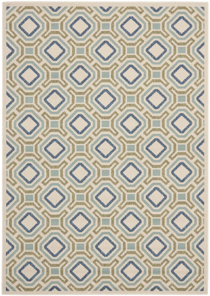 SAFAVIEH Washable Rug Outdoor Veranda Collection - 6'7" x 9'6", Cream & Green, Non-Shedding & Easy to Clean, Ideal for Patio, Backyard, Mudroom (VER089-0614)