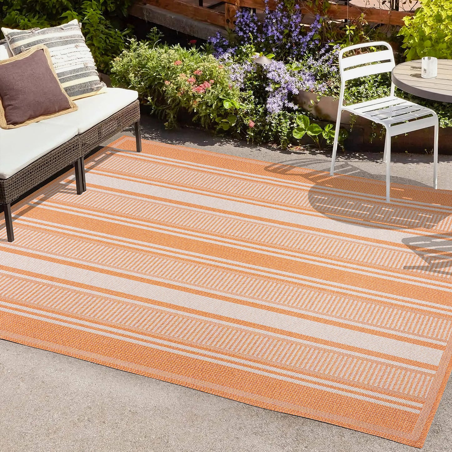 JONATHAN Y Double Stripe Indoor Outdoor Area Rug 3X5 Orange/Cream, Haynes Modern for Backyard, Patio, Porch, Easy-Cleaning, High Traffic, Pet-Friendly, Non-Shedding (SMB202C-3)