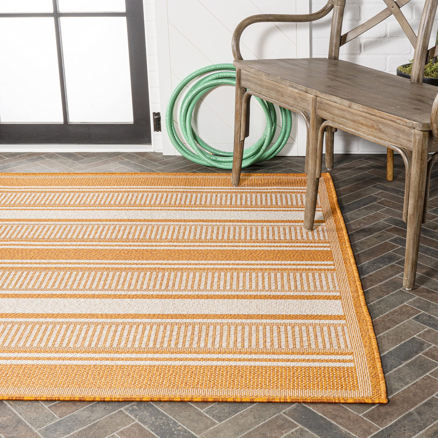 JONATHAN Y Double Stripe Indoor Outdoor Area Rug 3X5 Orange/Cream, Haynes Modern for Backyard, Patio, Porch, Easy-Cleaning, High Traffic, Pet-Friendly, Non-Shedding (SMB202C-3)