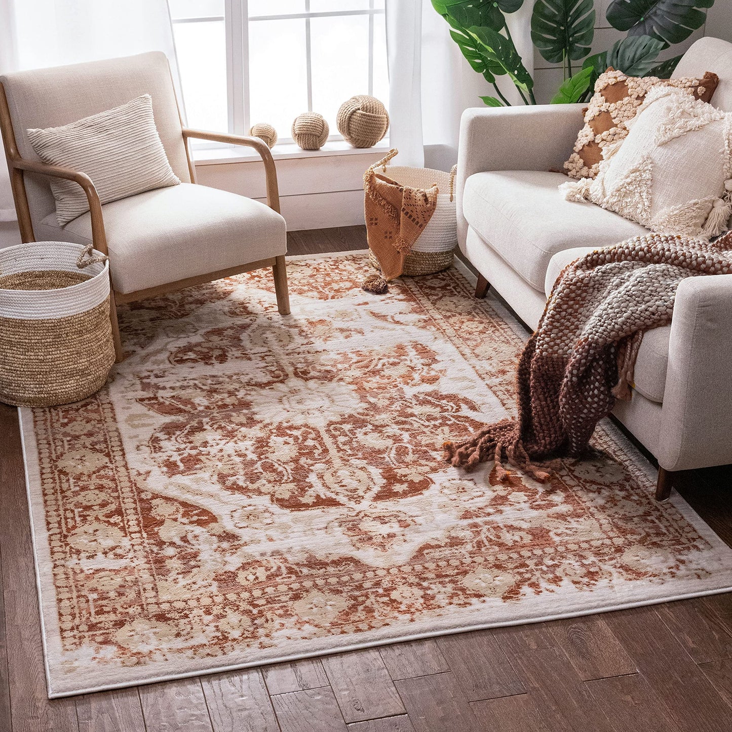Well Woven Kensington Maxwell Copper Modern Medallion Antique Vintage Distressed Area Rug 3'11" x 5'3"