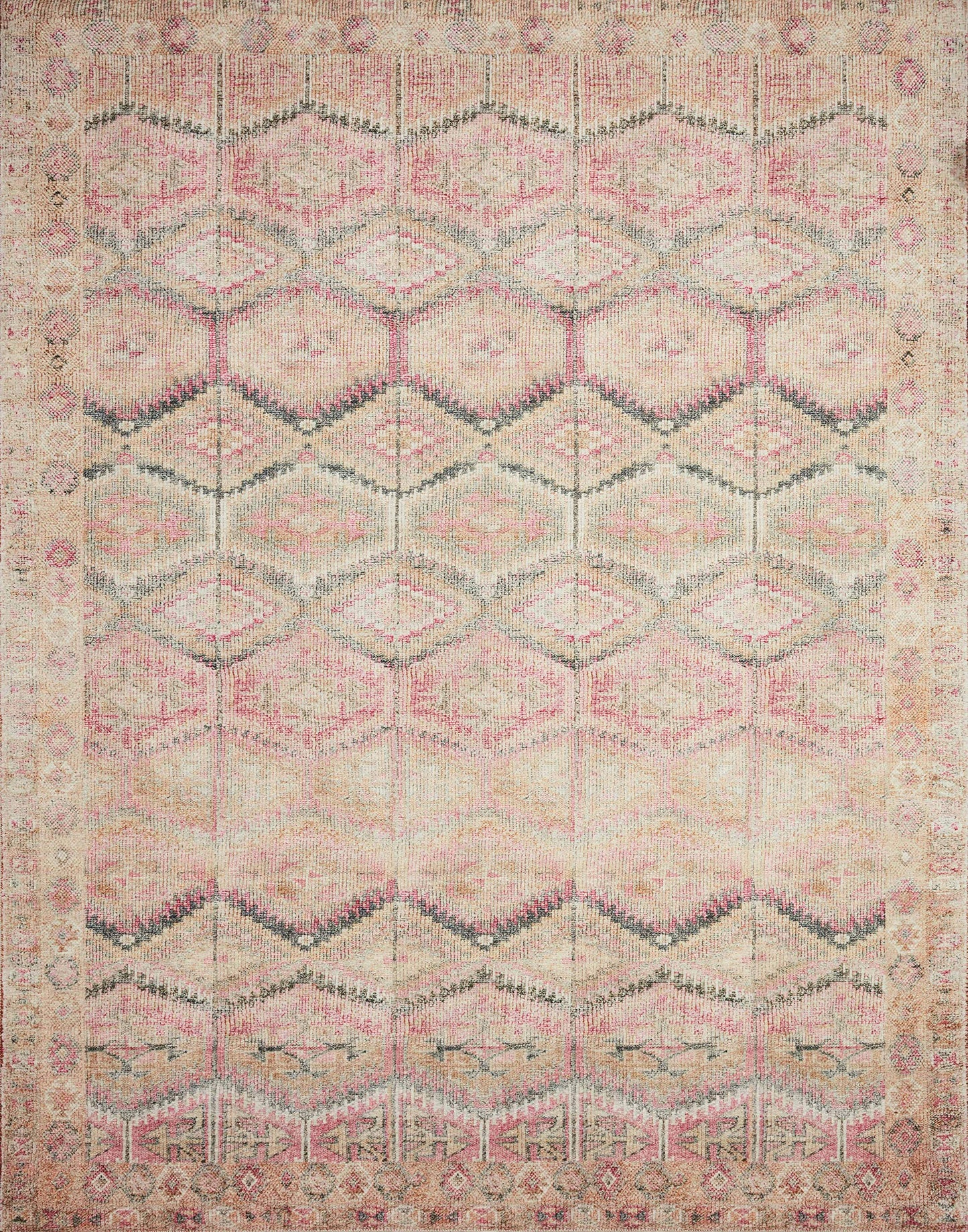 Loloi Layla Collection LAY-17 Pink/Lagoon 7'-6" x 9'-6" .13" Thick Area Rug, Soft, Durable, Vintage Inspired, Distressed, Low Pile, Non-Shedding, Easy Clean, Printed, Living Room Rug