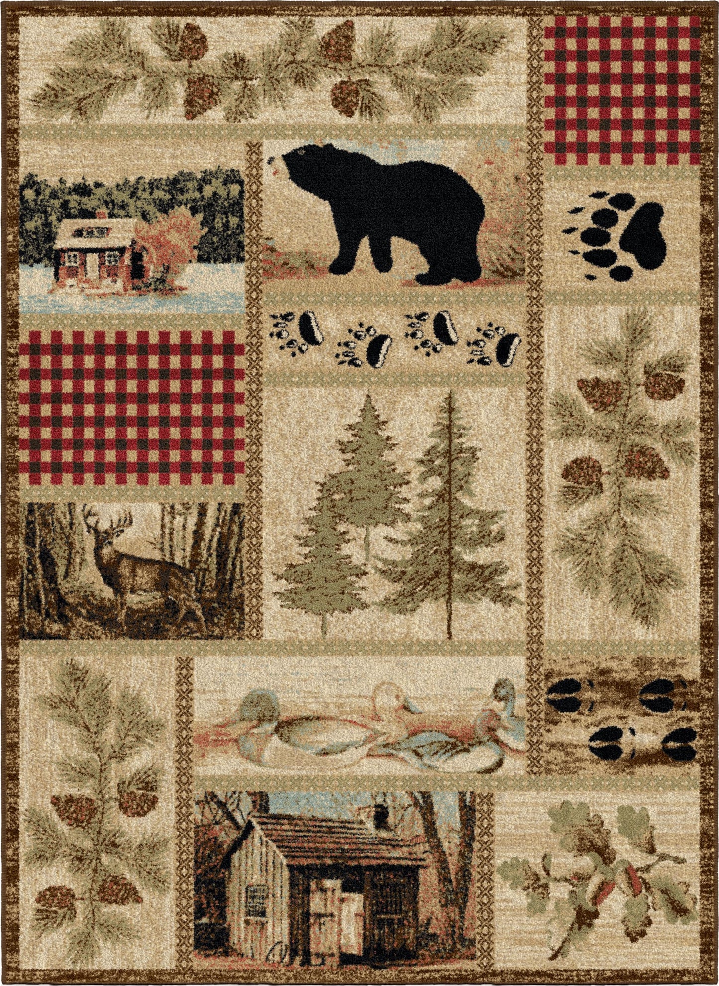 Rustic Lodge Forest Cabin Area Rug, 5'3x7'3
