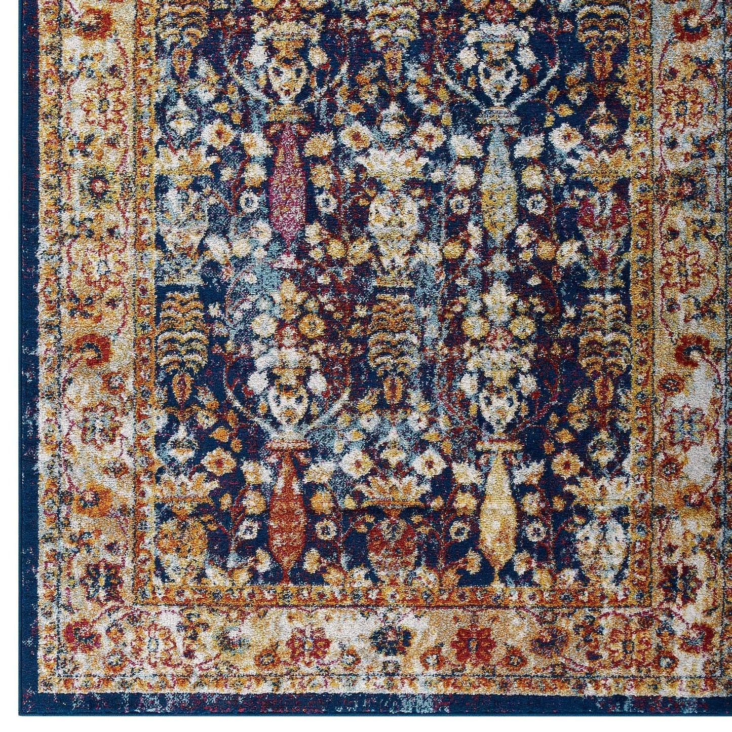 Modway Entourage Jessa Distressed Vintage Floral Lattice Area Rug, 5x8, Blue, Orange, Yellow, Red