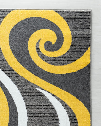 GLORY RUGS Modern Area Rug Swirls Carpet Bedroom Living Room Contemporary Dining Accent Sevilla Collection 4817A (Yellow, 5x7)