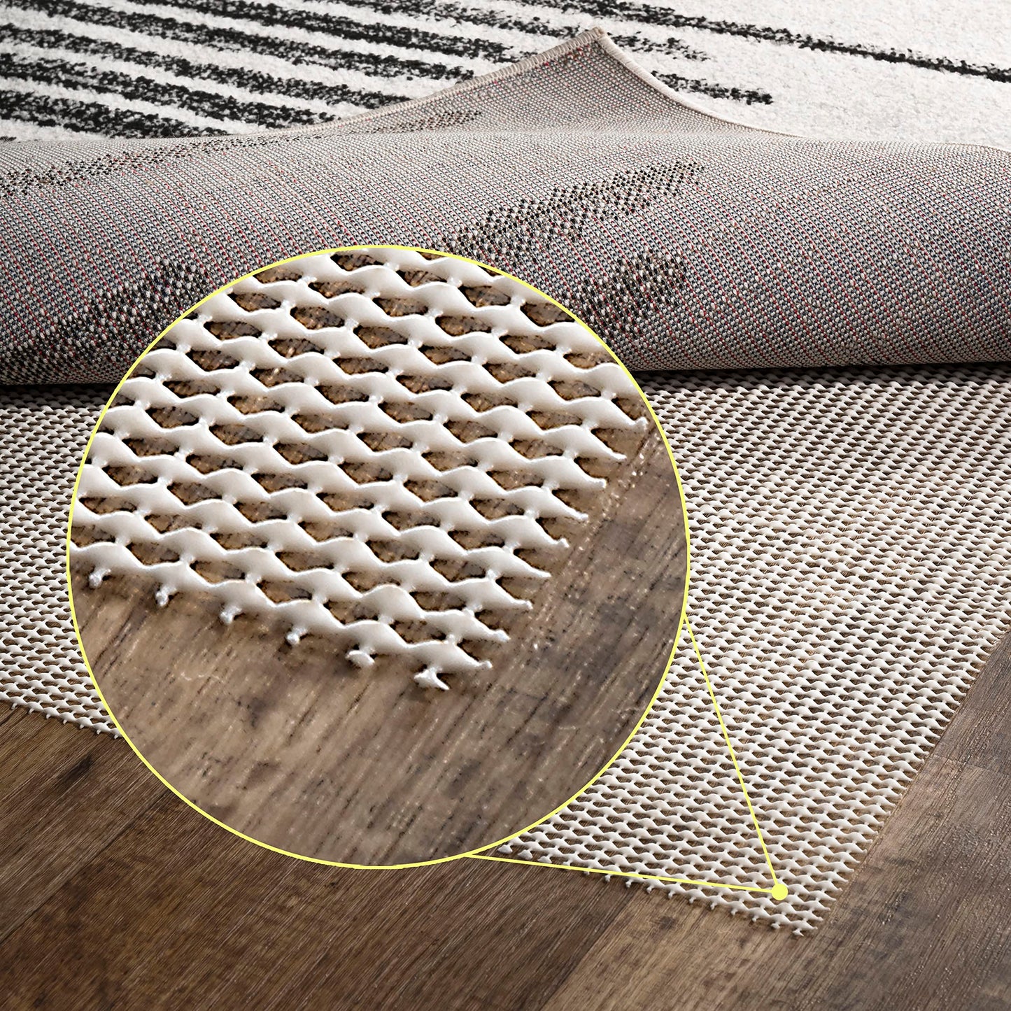 JONATHAN Y PAD200A-18 Ultra Stop 12 ft. x 18 ft. Rug Pad, Solid, Casual, Latex Free, PVC-Coated Polyester, .25" Thick, for Tile and Hard-Surface Floors, Cream