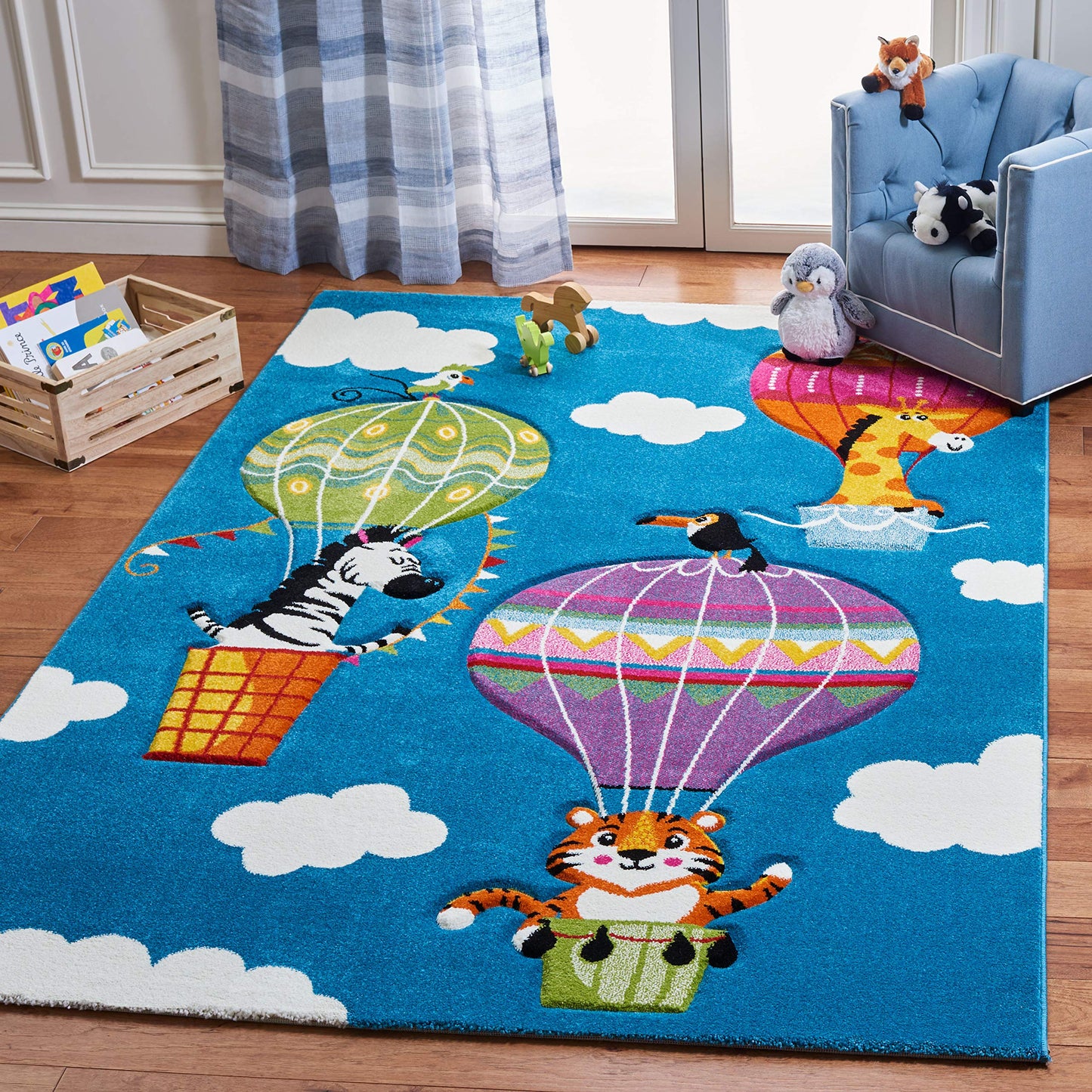 SAFAVIEH Carousel Kids Collection Accent Rug - 4' x 6', Blue & Green, Non-Shedding & Easy Care, Ideal for High Traffic Areas for Boys & Girls in Playroom, Nursery, Bedroom (CRK118M)