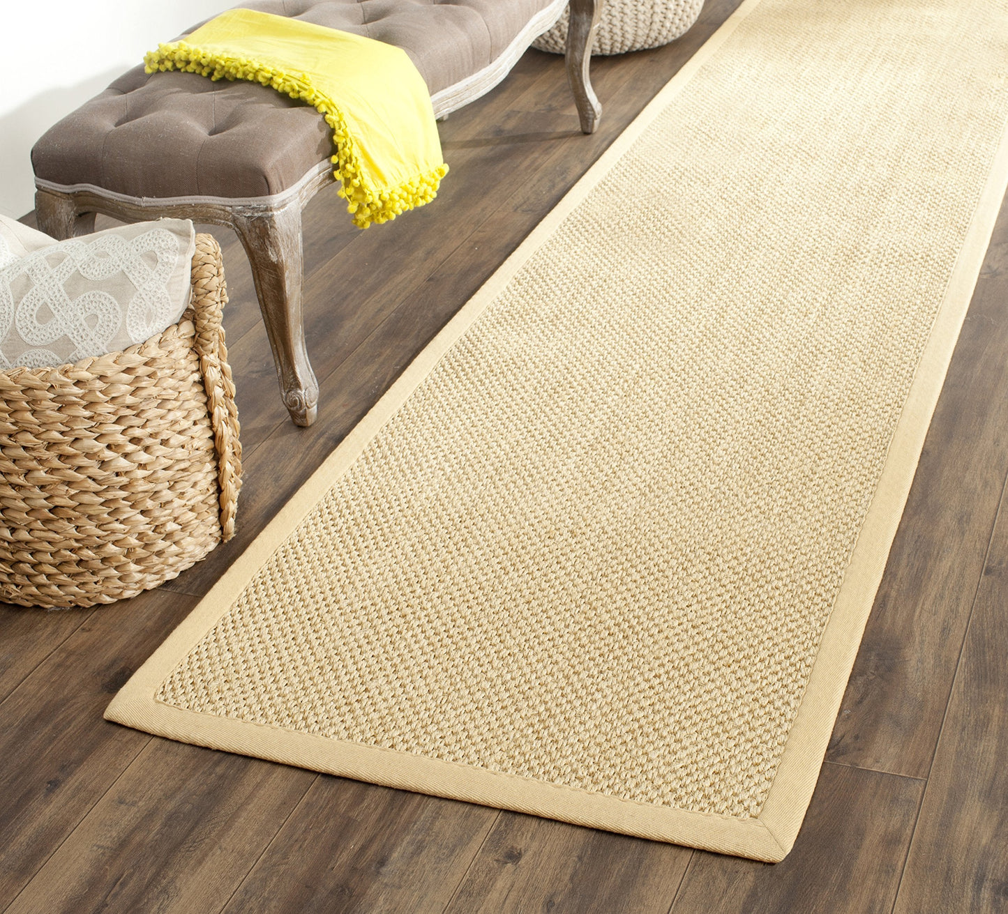 SAFAVIEH Natural Fiber Collection Runner Rug - 2'6" x 12', Maize & Wheat, Sisal, Woven Design with Border (NF443A)