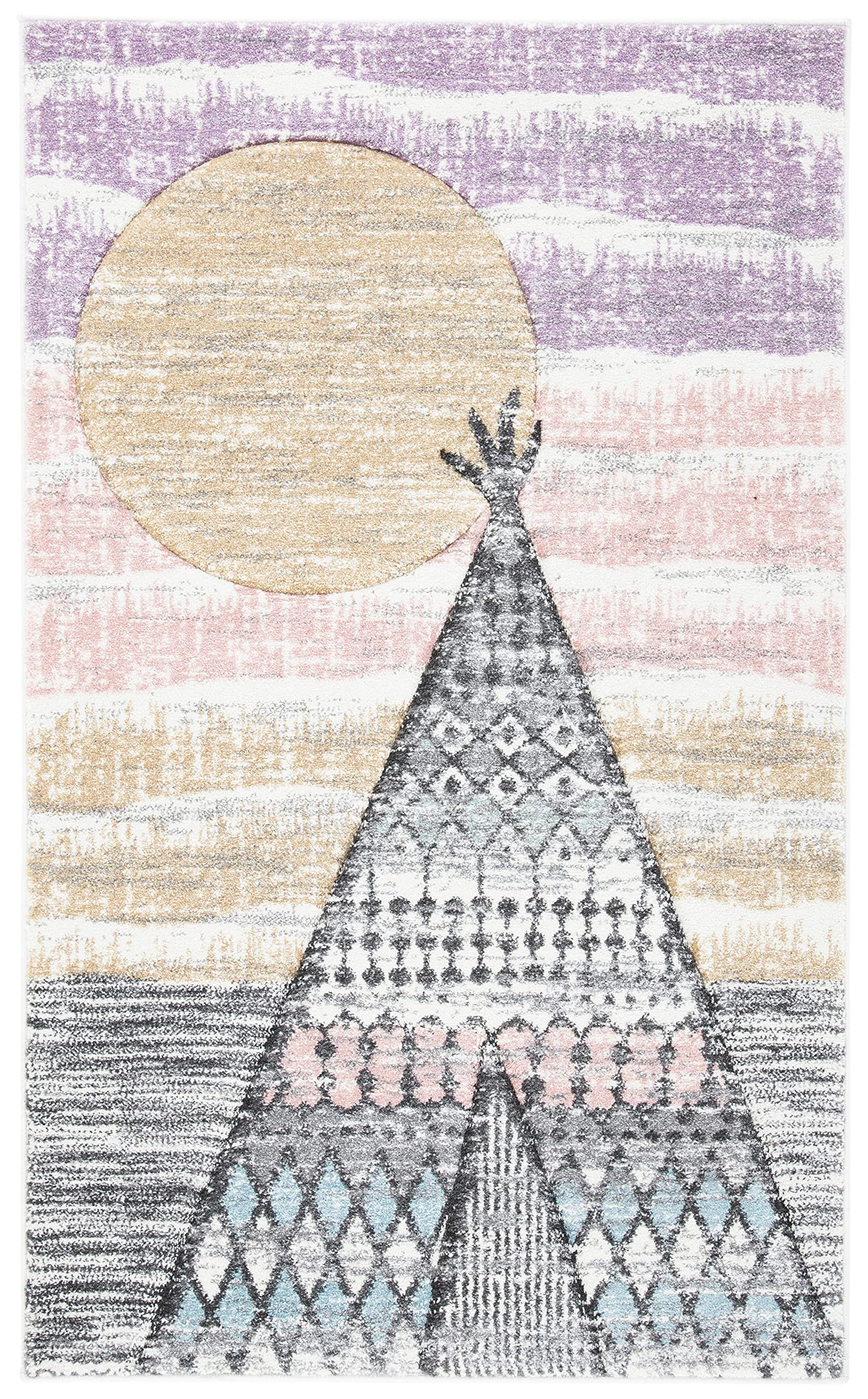SAFAVIEH Carousel Kids Collection Accent Rug - 2' x 3', Grey & Pink, Boho Design, Non-Shedding & Easy Care, Ideal for High Traffic Areas for Boys & Girls in Playroom, Nursery, Bedroom (CRK117F)