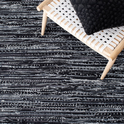 SAFAVIEH Rag Rug Collection Area Rug - 5' x 8', Black, Handmade Boho Stripe Cotton, Ideal for High Traffic Areas in Living Room, Bedroom (RAR121Z)