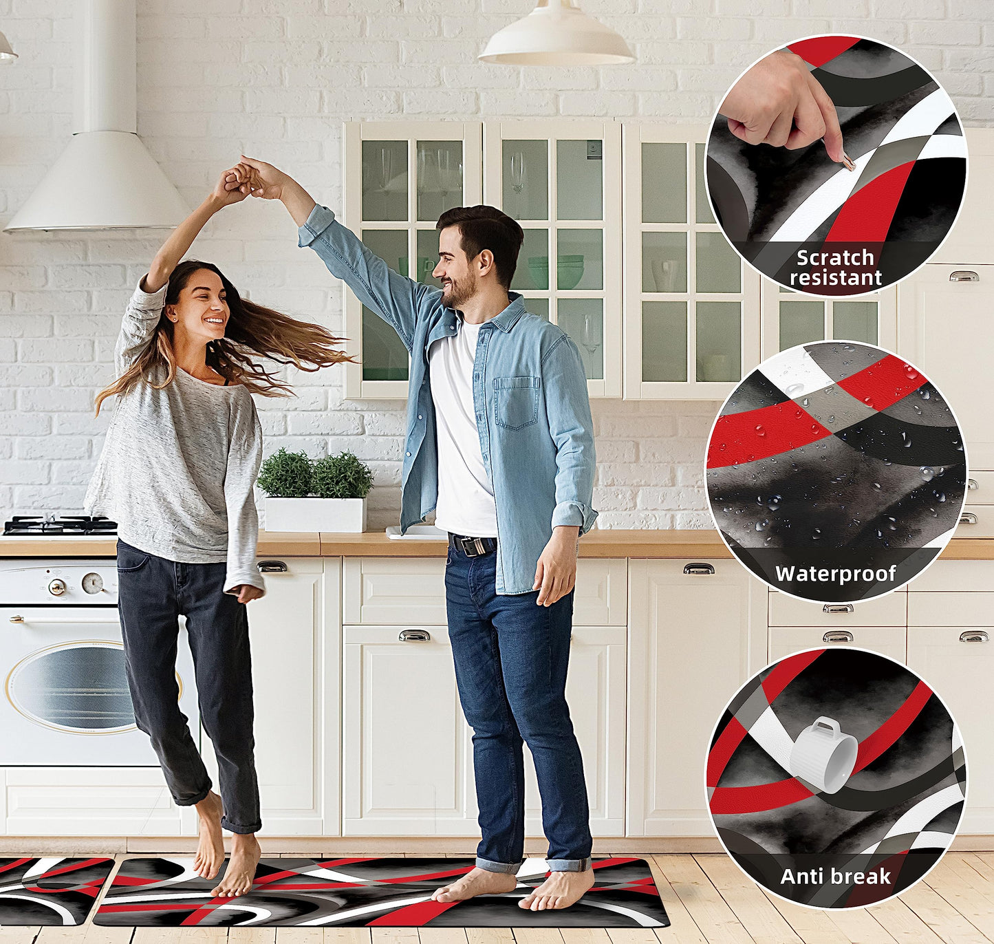 Kitchen Mats for Floor red Kitchen Rugs Modern Abstract Circle Anti Fatigue Kitchen Mats Waterproof Floor Mats Cushioned Non-Skid Standing Mats for Laundry, Office, Set of 2,17.3 x 28+17.3 x 47 Inch