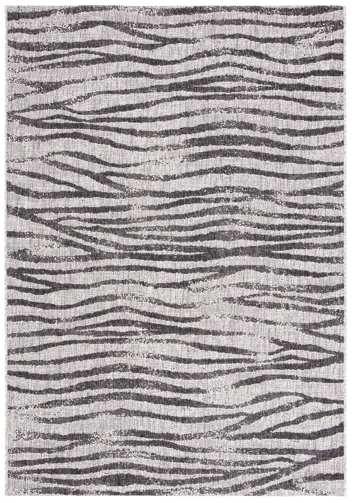 SAFAVIEH Washable Rug Outdoor Courtyard Collection - 4' x 5'7", Grey & Black, Zebra Print Design, Non-Shedding & Easy Cleaning, Ideal for Patio, Backyard, Mudroom (CY8551-37612)