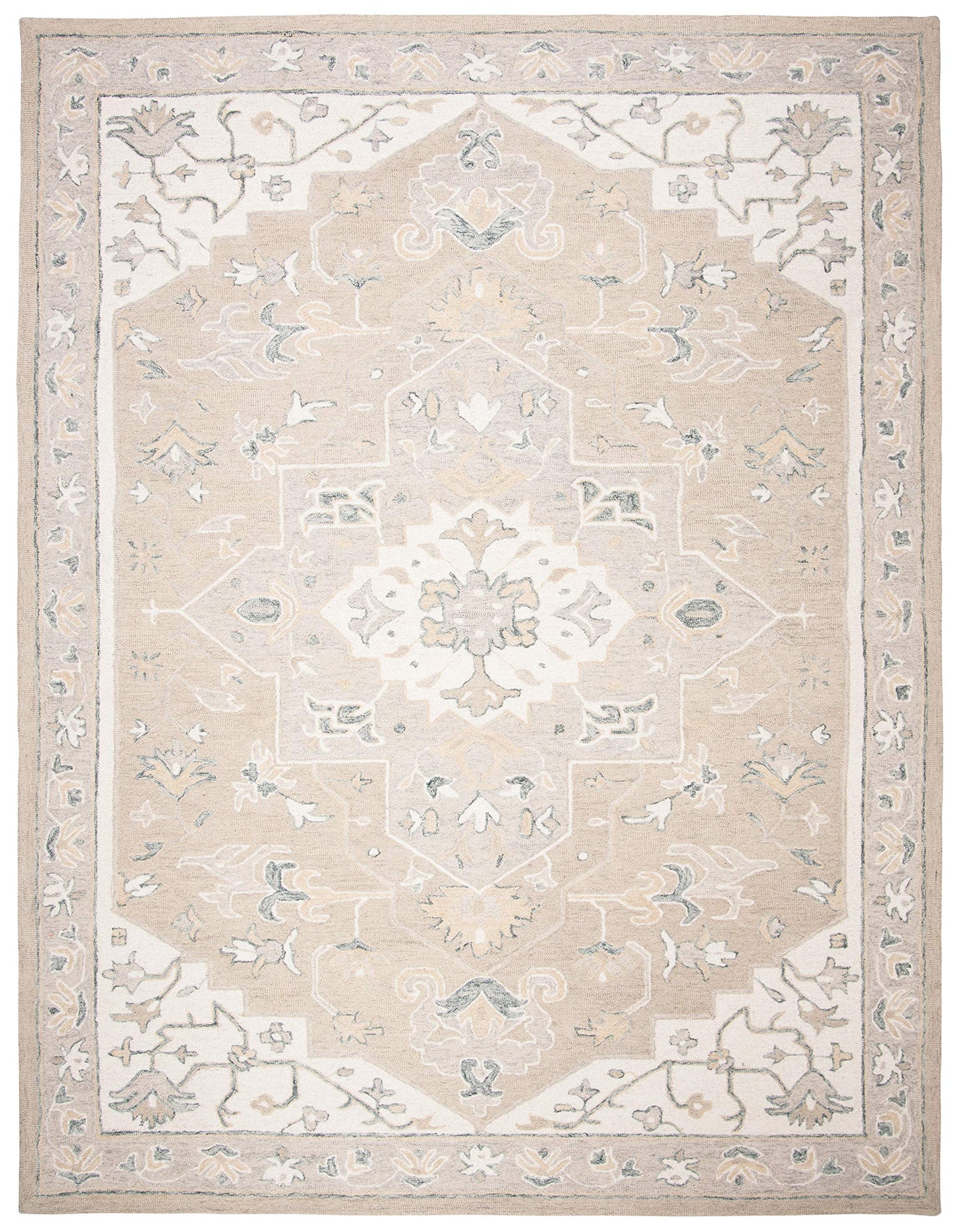 SAFAVIEH Area Rug 8x10 - Micro-Loop Collection - Large - Light Grey & Ivory, Handmade Wool, Medallion Design, Ideal for Living Room, Bedroom, Office, Dining Space (MLP505F)