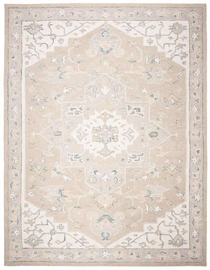 SAFAVIEH Area Rug 8x10 - Micro-Loop Collection - Large - Light Grey & Ivory, Handmade Wool, Medallion Design, Ideal for Living Room, Bedroom, Office, Dining Space (MLP505F)