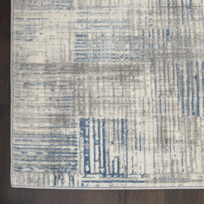 Nourison Home Solace Contemporary Rustic Ivory/Grey/Blue 8' x 10' Area Rug, Easy Clean, Non Shedding, Bed Room, Living Room, Dining Room, Kitchen, (8' x 10')