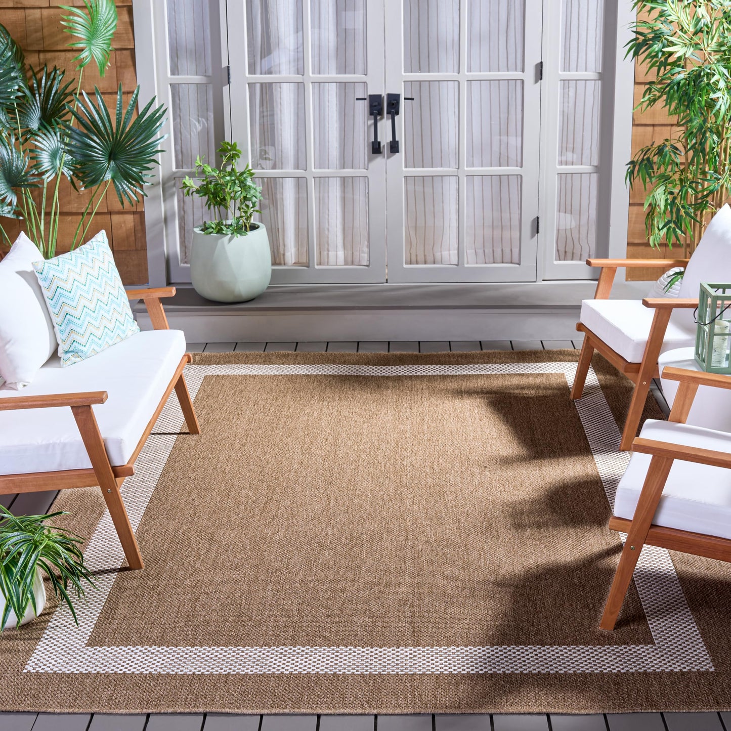 SAFAVIEH Washable Rug Outdoor Sisal Performance Collection - 8' x 10', Natural & Ivory, Non-Shedding & Easy to Clean, Ideal for Patio, Backyard, Deck, Mudroom, Poolside (SPF810C)